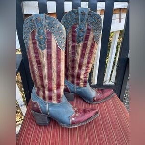 Old Gringo Yippie Ki Yay 9 Red White and Blue Stars Stripes Cowboy Boots Cowboy